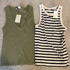 Womens Olive and Striped Tank Tops NEW